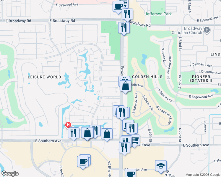 map of restaurants, bars, coffee shops, grocery stores, and more near 736 Leisure World in Mesa