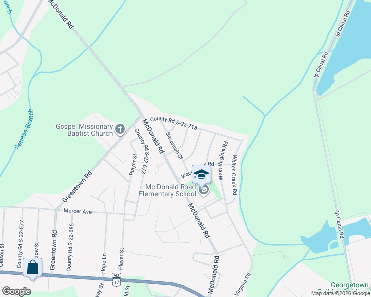 map of restaurants, bars, coffee shops, grocery stores, and more near 112 Cooper Lane in Georgetown