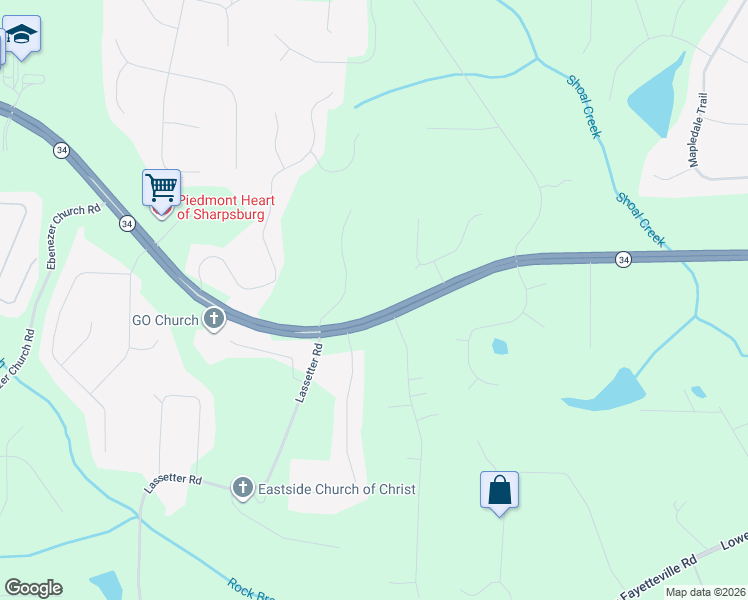 map of restaurants, bars, coffee shops, grocery stores, and more near 4148 Georgia 34 in Sharpsburg