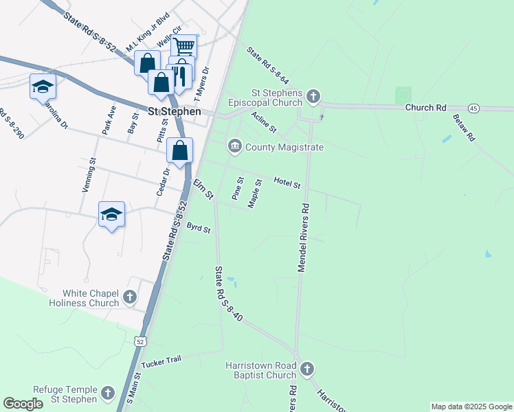 map of restaurants, bars, coffee shops, grocery stores, and more near 117 Maple Street in Saint Stephen