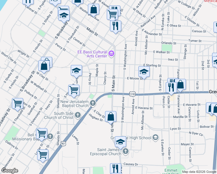 map of restaurants, bars, coffee shops, grocery stores, and more near 548 Cherry Street in Greenville