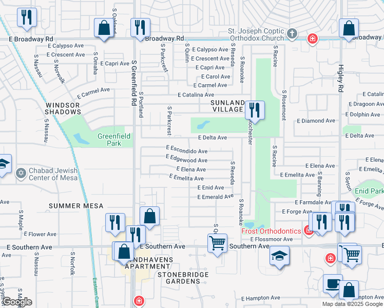 map of restaurants, bars, coffee shops, grocery stores, and more near 4564 East Escondido Avenue in Mesa