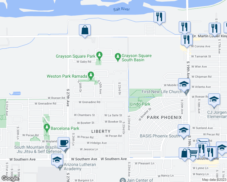 map of restaurants, bars, coffee shops, grocery stores, and more near 2324 West Mobile Lane in Phoenix