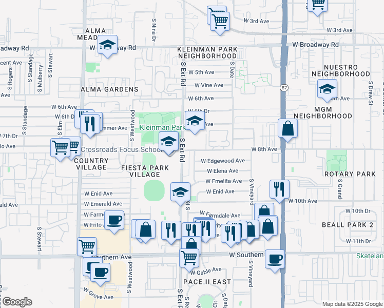 map of restaurants, bars, coffee shops, grocery stores, and more near 808 South Revere in Mesa