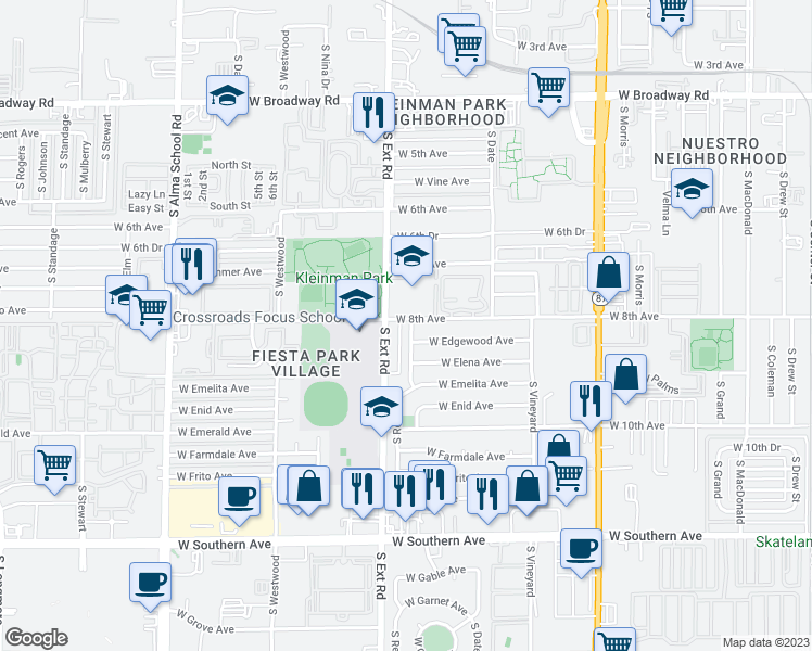 map of restaurants, bars, coffee shops, grocery stores, and more near 808 South Revere in Mesa