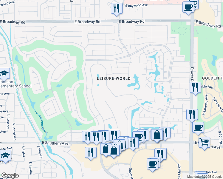 map of restaurants, bars, coffee shops, grocery stores, and more near 1226 Leisure World in Mesa