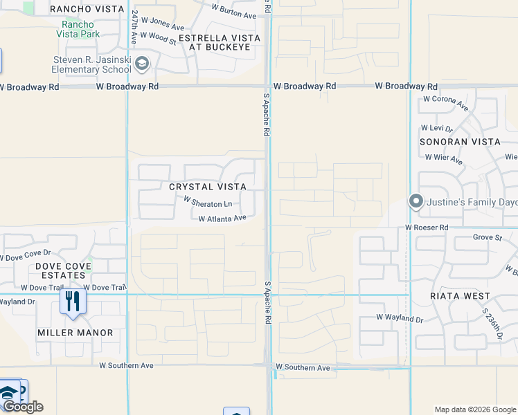 map of restaurants, bars, coffee shops, grocery stores, and more near 5069 South 243rd Drive in Buckeye
