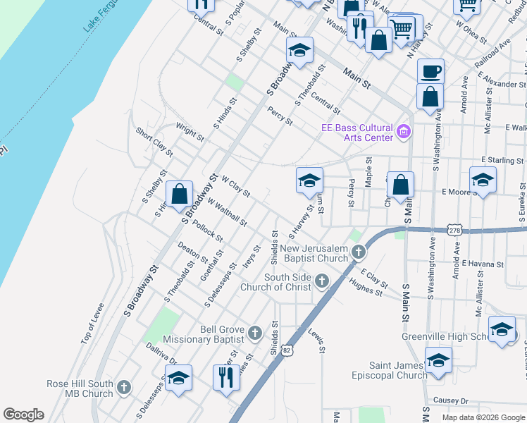 map of restaurants, bars, coffee shops, grocery stores, and more near 755 West Clay Street in Greenville