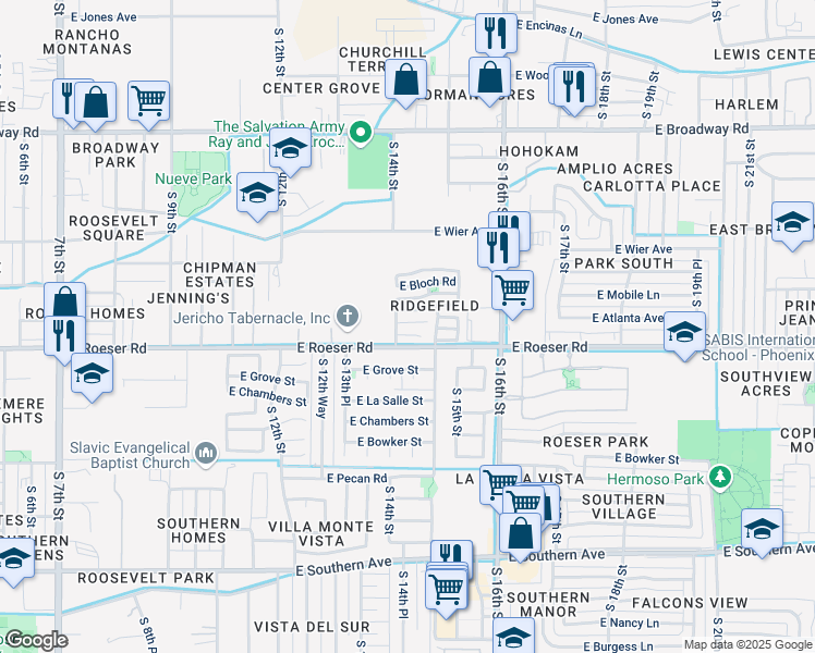 map of restaurants, bars, coffee shops, grocery stores, and more near 1415 East Mobile Lane in Phoenix