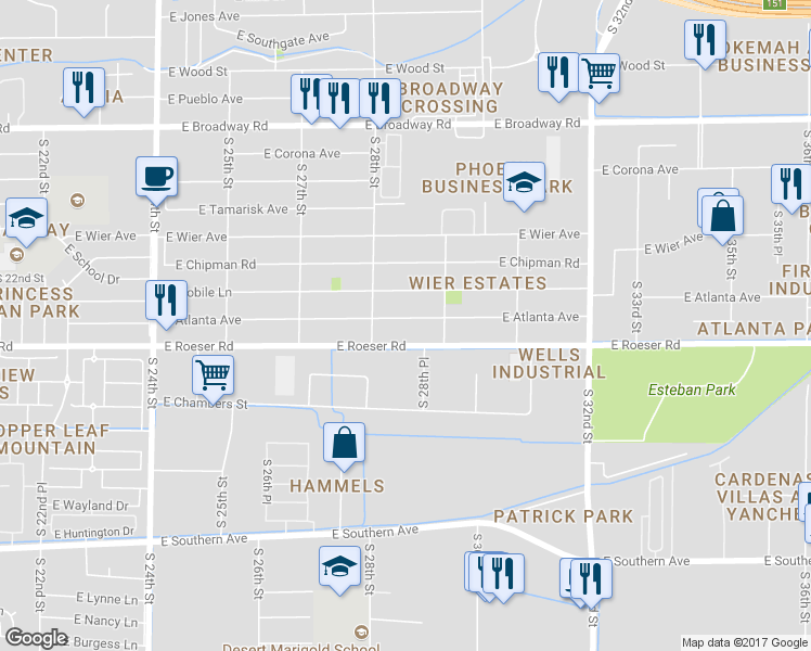 map of restaurants, bars, coffee shops, grocery stores, and more near 2827 East Atlanta Avenue in Phoenix