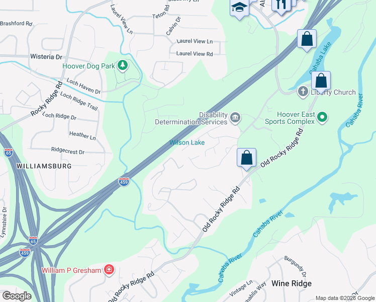 map of restaurants, bars, coffee shops, grocery stores, and more near 3708 Charleston Lane in Vestavia Hills