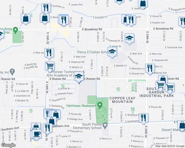 map of restaurants, bars, coffee shops, grocery stores, and more near 1921 East Atlanta Avenue in Phoenix