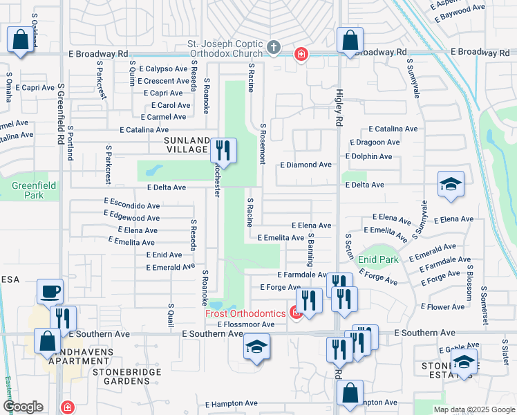 map of restaurants, bars, coffee shops, grocery stores, and more near 819 South Racine in Mesa