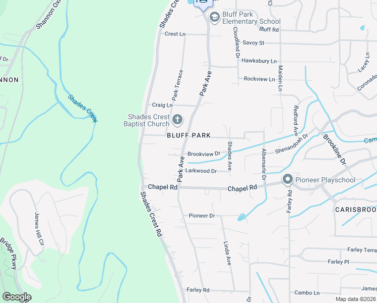 map of restaurants, bars, coffee shops, grocery stores, and more near 2105 Brookview Drive in Birmingham