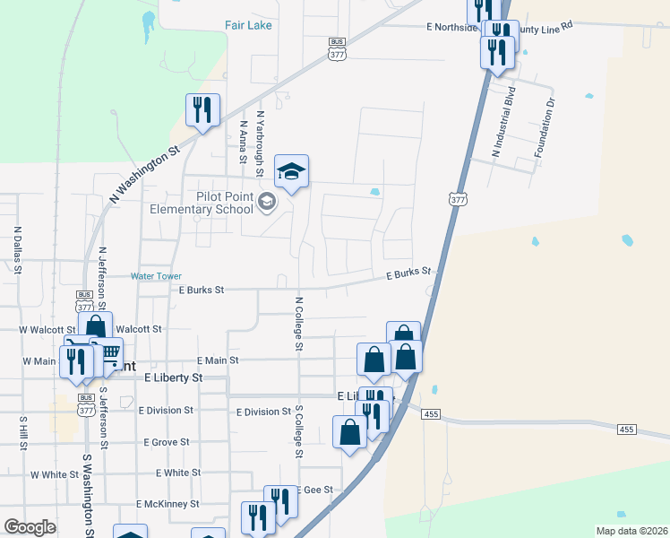 map of restaurants, bars, coffee shops, grocery stores, and more near 142 Cole Lane in Pilot Point