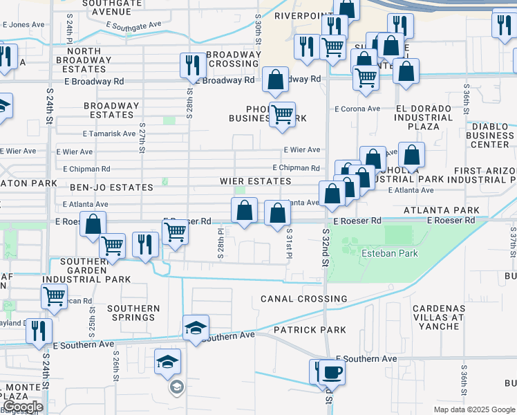 map of restaurants, bars, coffee shops, grocery stores, and more near 2927 East Atlanta Avenue in Phoenix