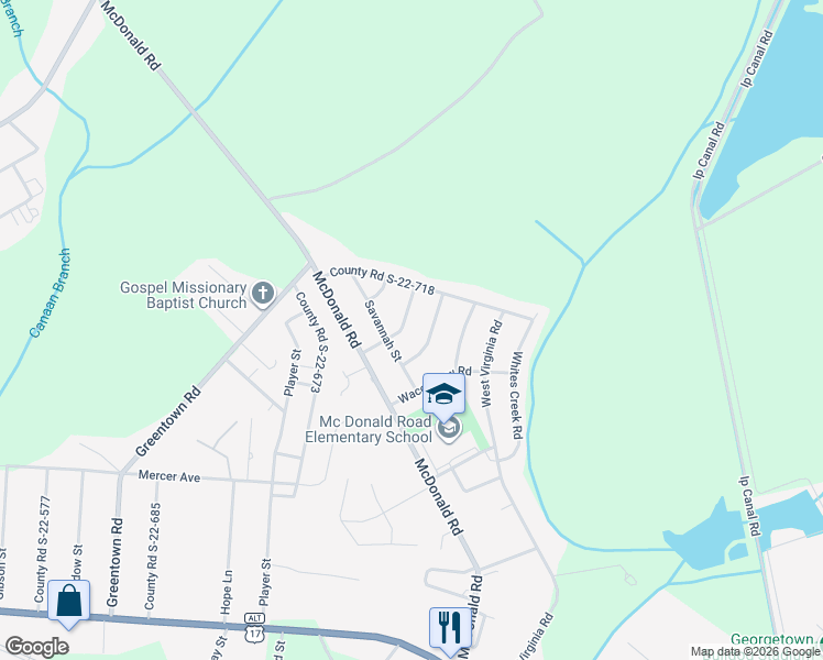 map of restaurants, bars, coffee shops, grocery stores, and more near 112 Cooper Lane in Georgetown