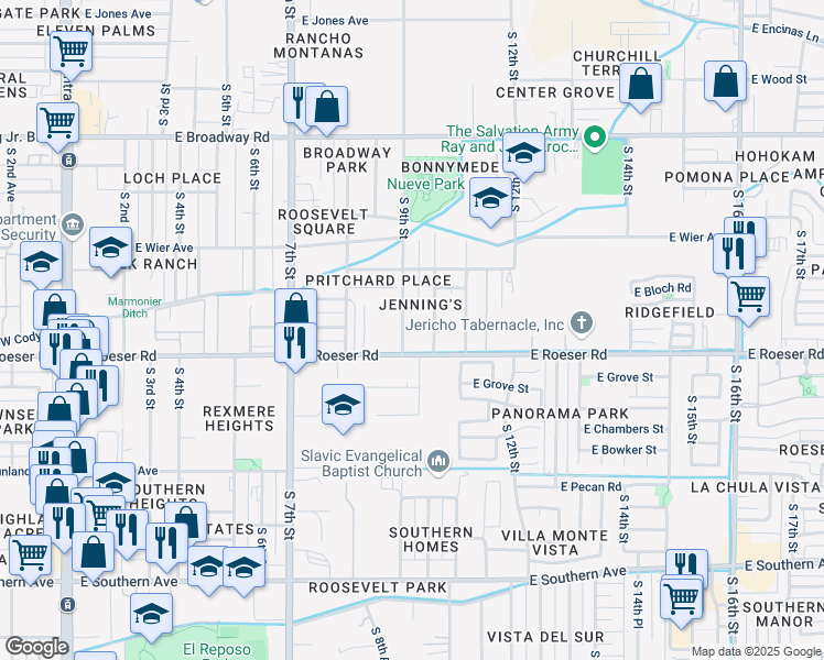 map of restaurants, bars, coffee shops, grocery stores, and more near 5048 South 9th Street in Phoenix