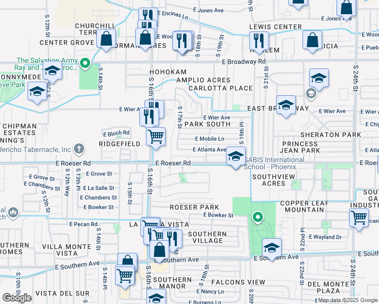 map of restaurants, bars, coffee shops, grocery stores, and more near 1725 East Atlanta Avenue in Phoenix