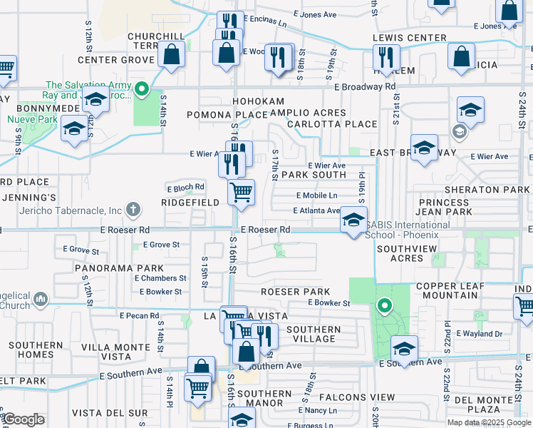 map of restaurants, bars, coffee shops, grocery stores, and more near 5022 South 17th Street in Phoenix