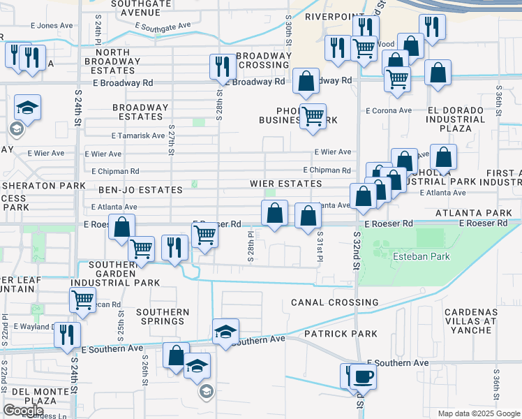 map of restaurants, bars, coffee shops, grocery stores, and more near 2857 East Atlanta Avenue in Phoenix