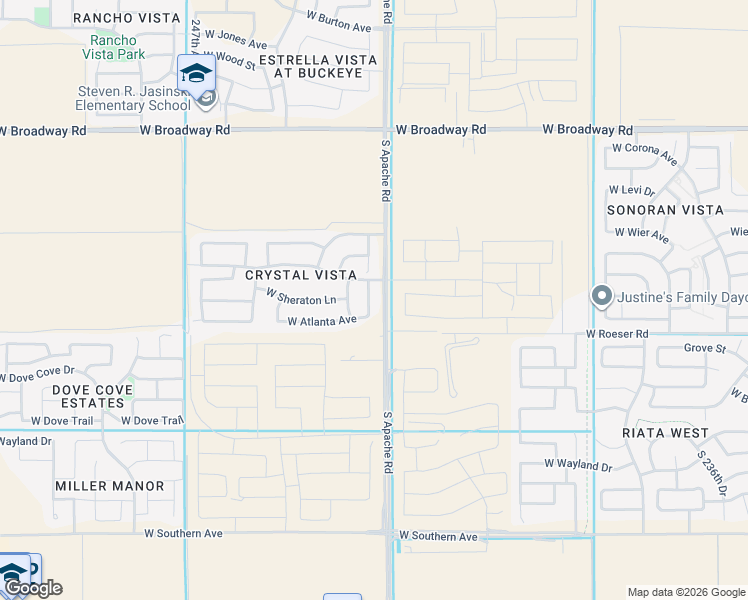 map of restaurants, bars, coffee shops, grocery stores, and more near 5069 South 243rd Drive in Buckeye