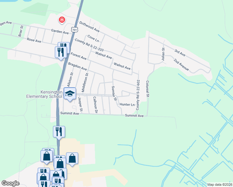 map of restaurants, bars, coffee shops, grocery stores, and more near 1824 Sumter Street in Georgetown