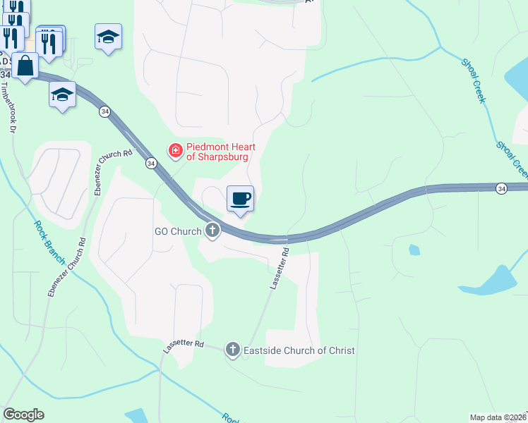 map of restaurants, bars, coffee shops, grocery stores, and more near 135 Spring Forest Way in Sharpsburg