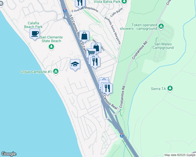 map of restaurants, bars, coffee shops, grocery stores, and more near 3500 South El Camino Real in San Clemente