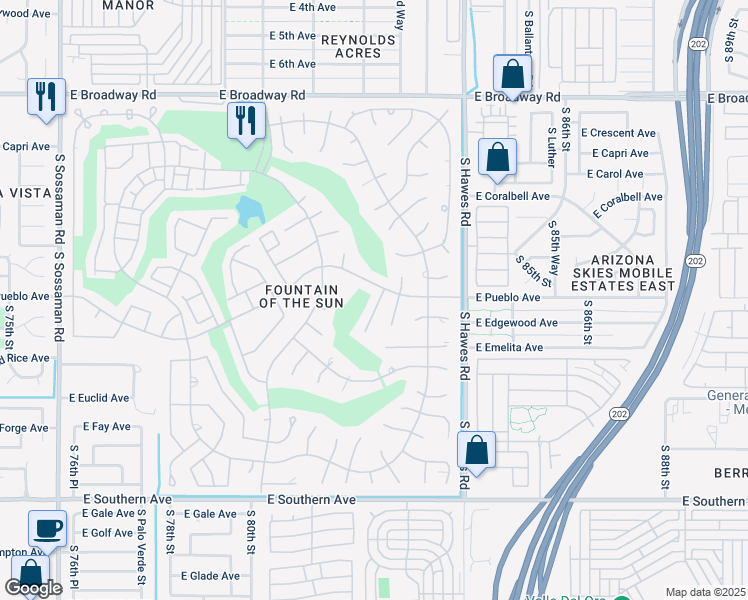 map of restaurants, bars, coffee shops, grocery stores, and more near 810 S 82nd Pl in Mesa