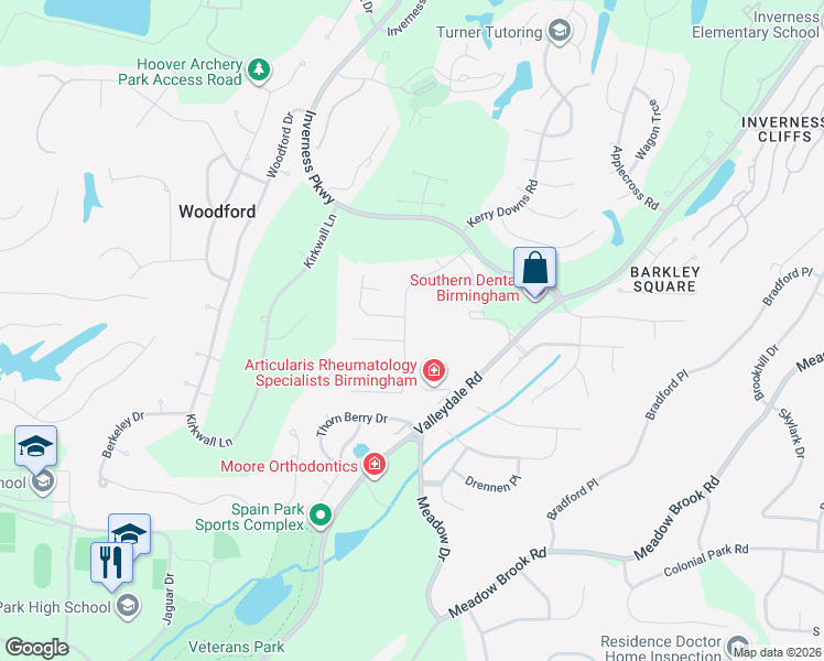 map of restaurants, bars, coffee shops, grocery stores, and more near 5153 Selkirk Drive in Birmingham