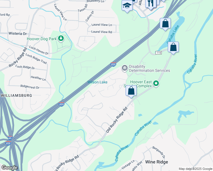 map of restaurants, bars, coffee shops, grocery stores, and more near 1420 Charleston Ct in Vestavia Hills
