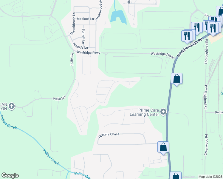 map of restaurants, bars, coffee shops, grocery stores, and more near 179 Shaker Hollow Drive in McDonough