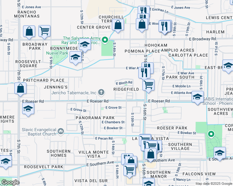 map of restaurants, bars, coffee shops, grocery stores, and more near 1406 East Mobile Lane in Phoenix
