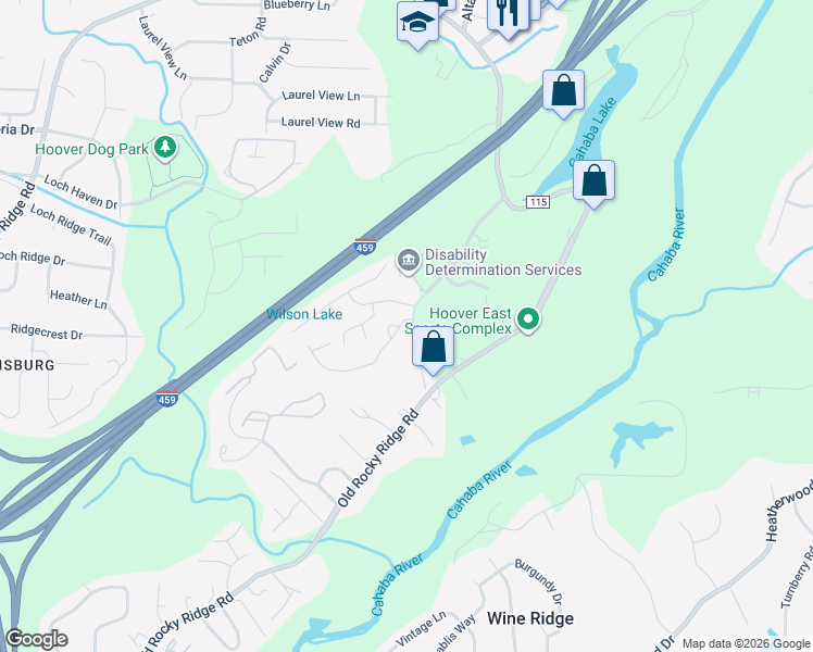 map of restaurants, bars, coffee shops, grocery stores, and more near 1753 Savannah Park Lane in Vestavia Hills