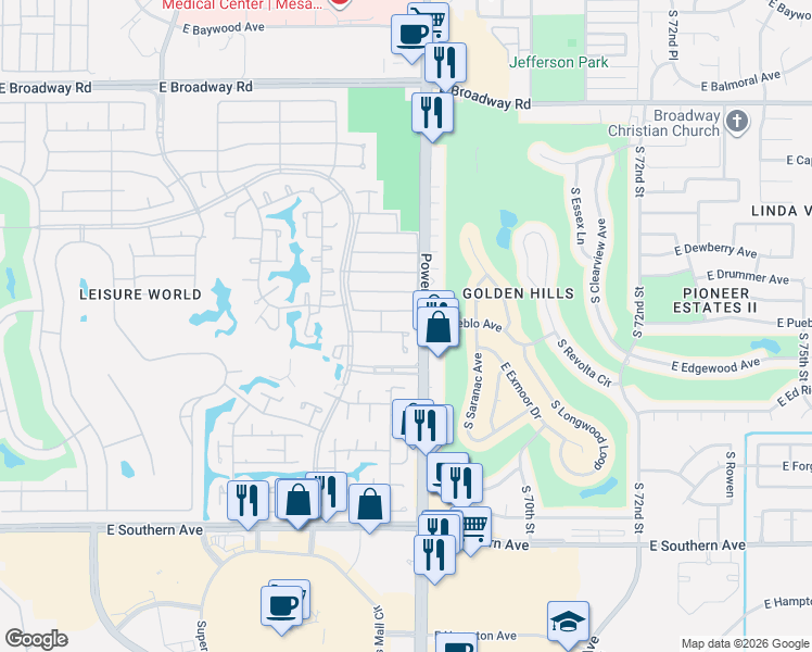 map of restaurants, bars, coffee shops, grocery stores, and more near 745 El Charro Circle in Mesa
