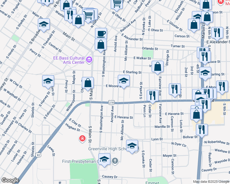 map of restaurants, bars, coffee shops, grocery stores, and more near 522 Arnold Avenue in Greenville