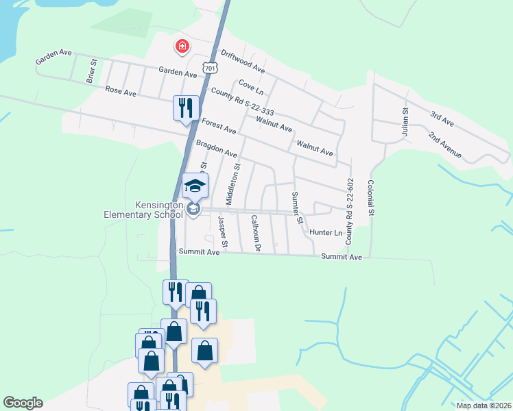 map of restaurants, bars, coffee shops, grocery stores, and more near 293 County Road S-22-174 in Georgetown
