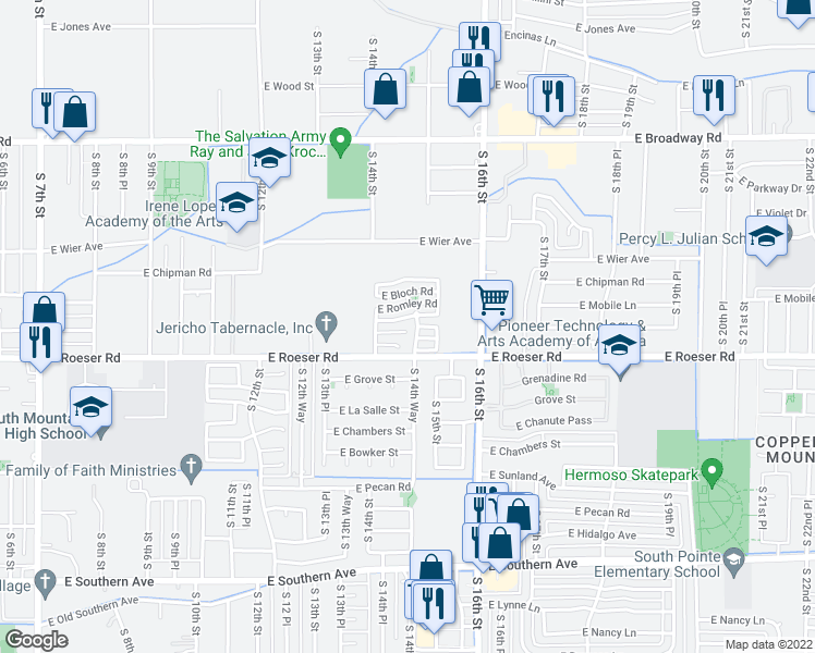 map of restaurants, bars, coffee shops, grocery stores, and more near 1438 East Mobile Lane in Phoenix