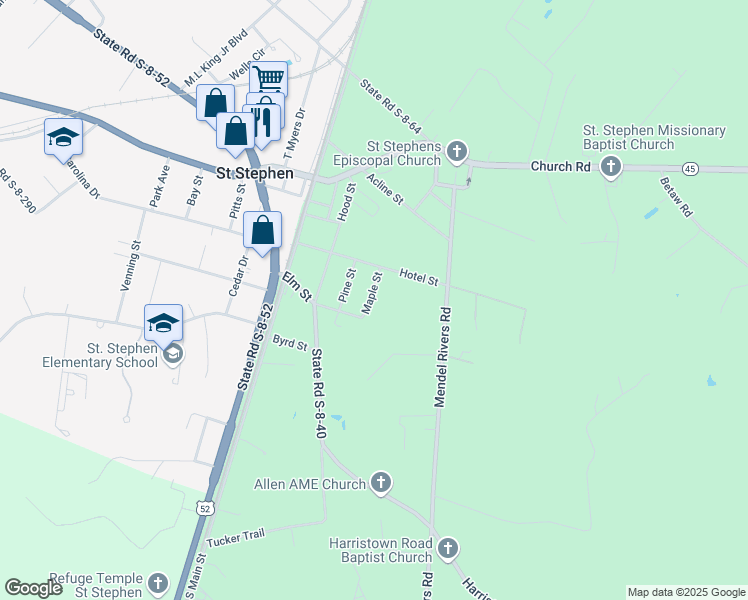 map of restaurants, bars, coffee shops, grocery stores, and more near 117 Maple Street in Saint Stephen