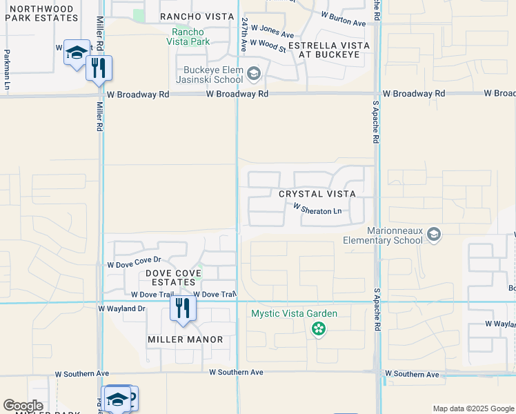 map of restaurants, bars, coffee shops, grocery stores, and more near 24648 West Sheraton Lane in Buckeye