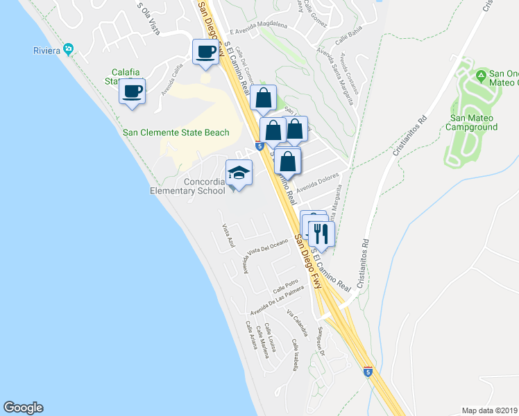 map of restaurants, bars, coffee shops, grocery stores, and more near 3812 Calle Tiburon in San Clemente