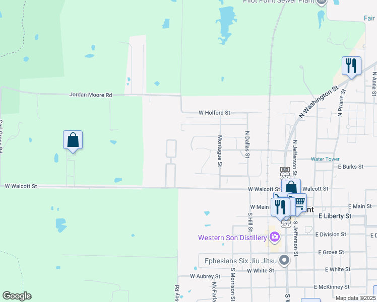map of restaurants, bars, coffee shops, grocery stores, and more near 659 Gould Street in Pilot Point