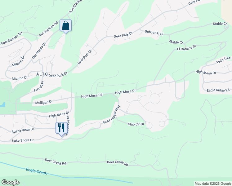 map of restaurants, bars, coffee shops, grocery stores, and more near High Mesa Drive in Alto