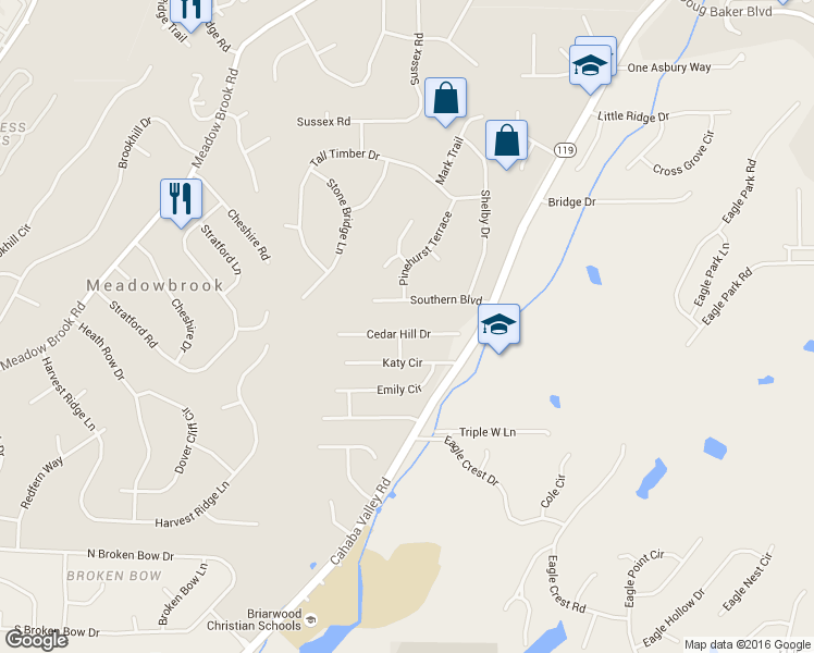 map of restaurants, bars, coffee shops, grocery stores, and more near 328 Cedar Hill Drive in Birmingham