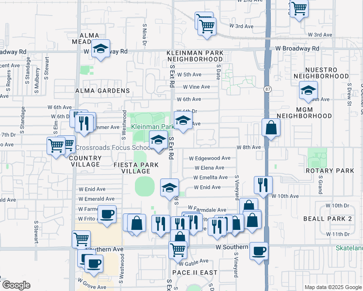 map of restaurants, bars, coffee shops, grocery stores, and more near 808 South Revere in Mesa