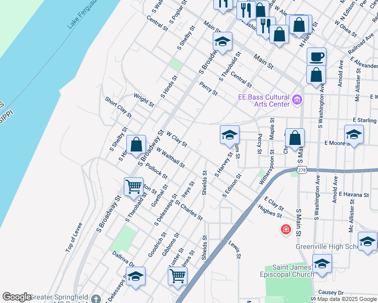 map of restaurants, bars, coffee shops, grocery stores, and more near 720 South Theobald Street in Greenville