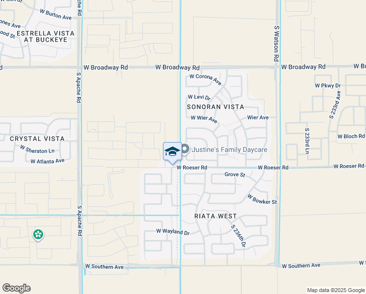 map of restaurants, bars, coffee shops, grocery stores, and more near 5062 South 238th Lane in Buckeye
