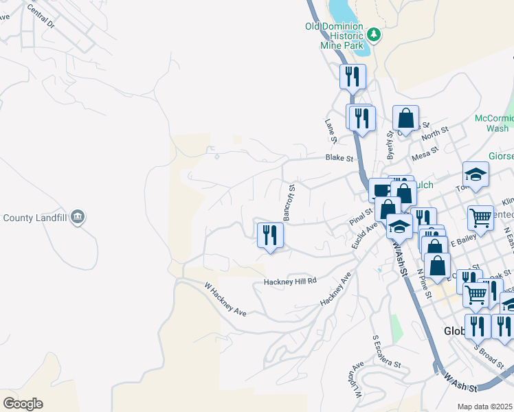 map of restaurants, bars, coffee shops, grocery stores, and more near 561 Banker Avenue in Globe
