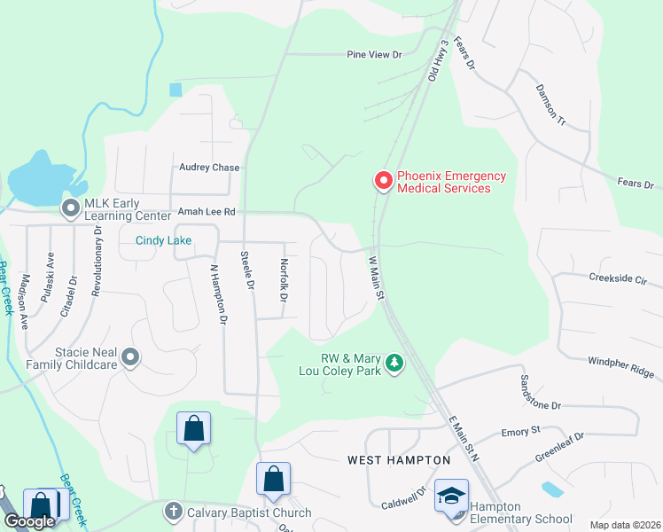 map of restaurants, bars, coffee shops, grocery stores, and more near 660-673 Amah Lee Road in Hampton
